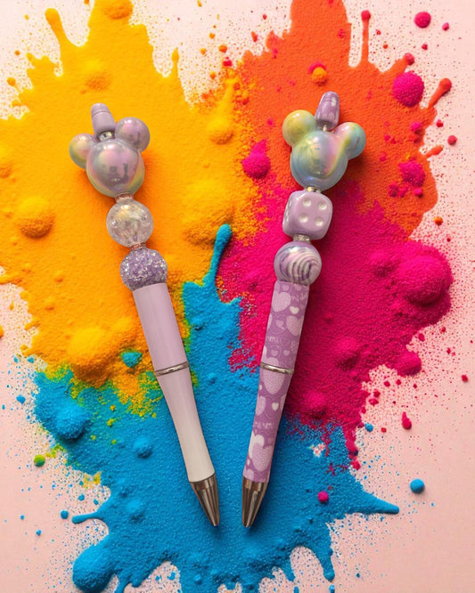 Stylos Mickey Pastel – Perles Irisées & Design Fantaisie
