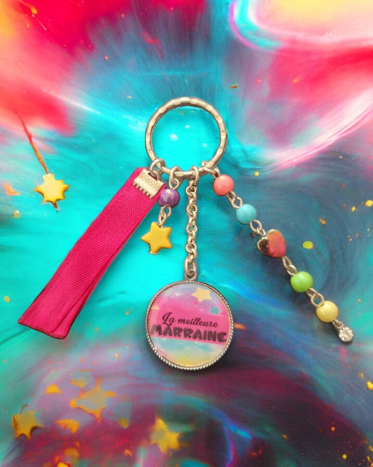 🔑  Porte-clés “La meilleure marraine” – Un arc-en-ciel de tendresse pour une marraine unique