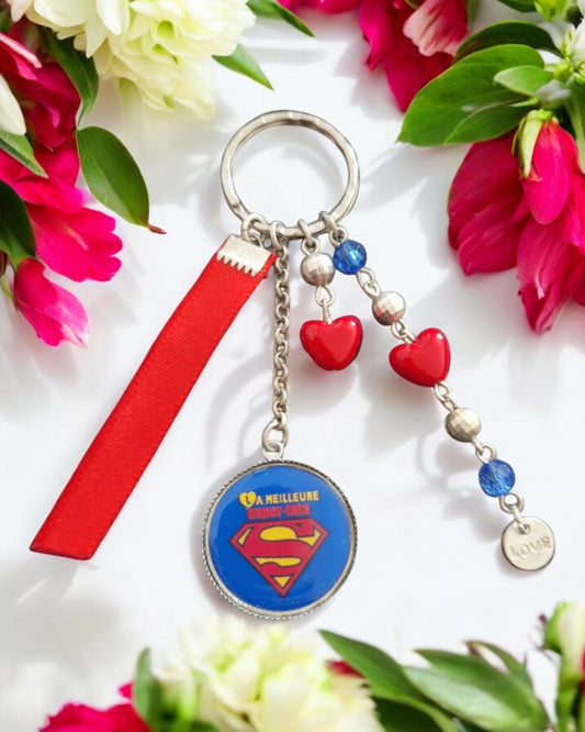 🔑 Porte-clés “La Meilleure Super-Tata” – Cadeau original & héroïque
